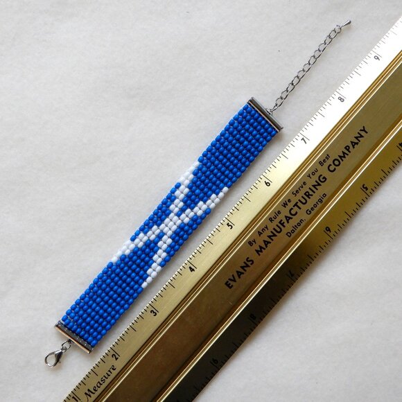 Scotland Scottish flag bead bracelet, handmade, adjustable length, seed beads - Picture 4 of 4